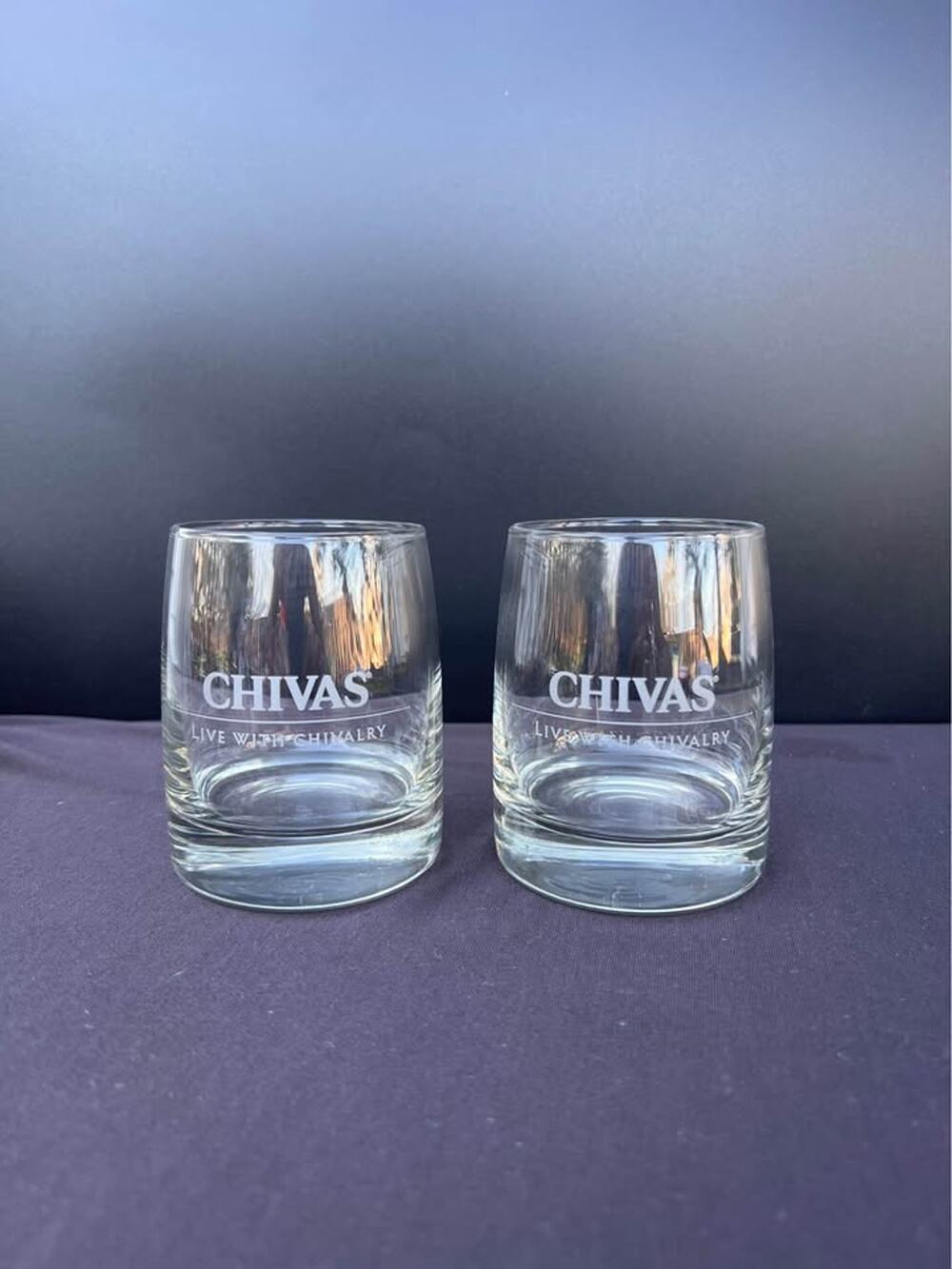 2 vintage Chivas Regal scotch whiskey lowball glasses